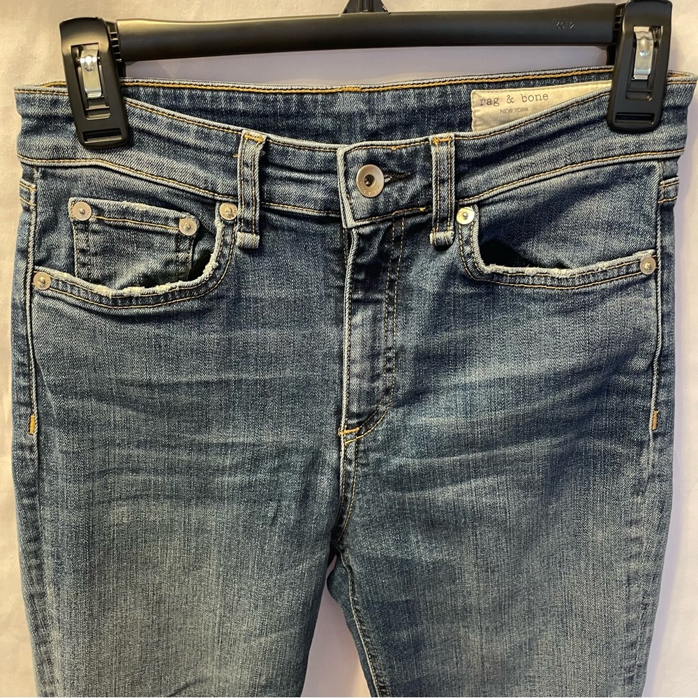 Rag & Bone Nina High Rise Ankle Flare Jeans Denim Straight Leg Raw Hem Frayed 25 - Picture 2 of 16